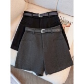 高腰显瘦休闲a字靴裤 微胖mm毛呢阔腿短裤 女秋冬小个子外穿呢子裤