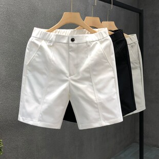 纯色休闲西装短裤男款夏季斜纹裤中线设计感裤子直筒宽松四五分裤