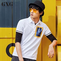 GXG nam mùa hè nam thời trang thành phố thanh niên Pop trắng giản dị ngắn tay áo ve áo POLO áo sơ mi nam - Polo áo phông polo