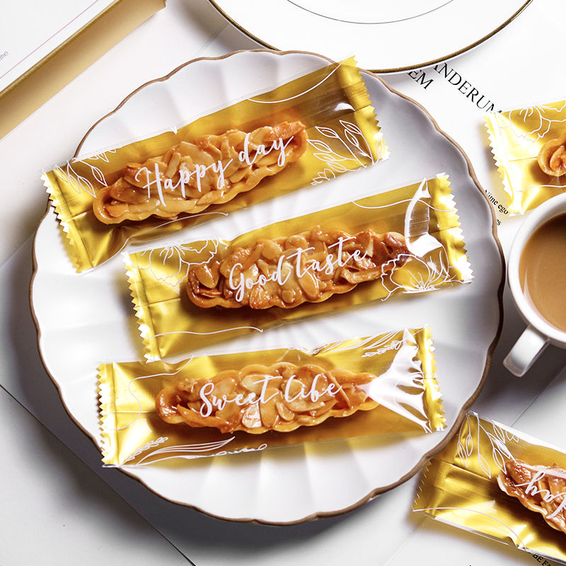 焦糖杏仁糯米船饼壳包装袋金色烘焙雪花酥盒长条牛轧酥饼干袋机封