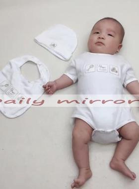 纯棉三件套 帽子 围嘴 三角哈衣 新生儿 内衣套装