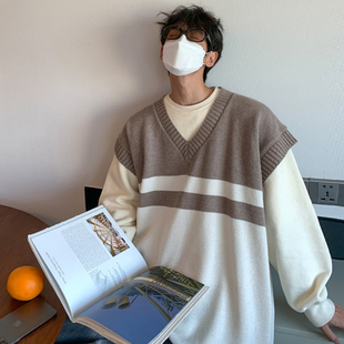 毛衣马甲男外套秋冬宽松慵懒学院风针织衫背心潮ins港味复古日系