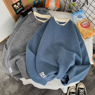 毛衣男宽松慵懒ins港风2021新款圆领针织衫韩版秋冬加厚学生线衣