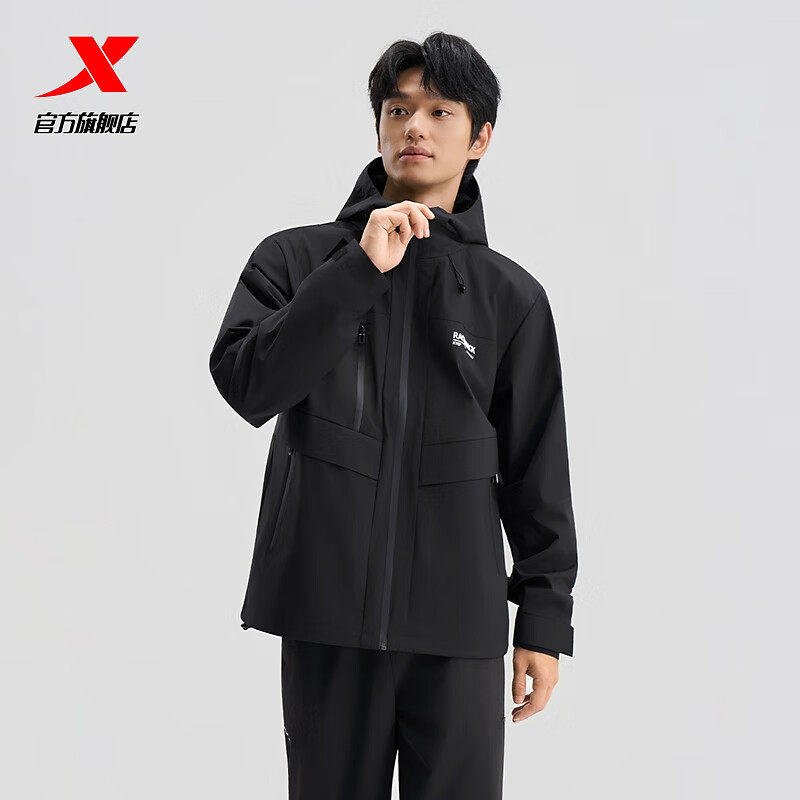 特步休闲外套男加绒加厚2025秋季新款官方正品冲锋衣保暖运动上衣