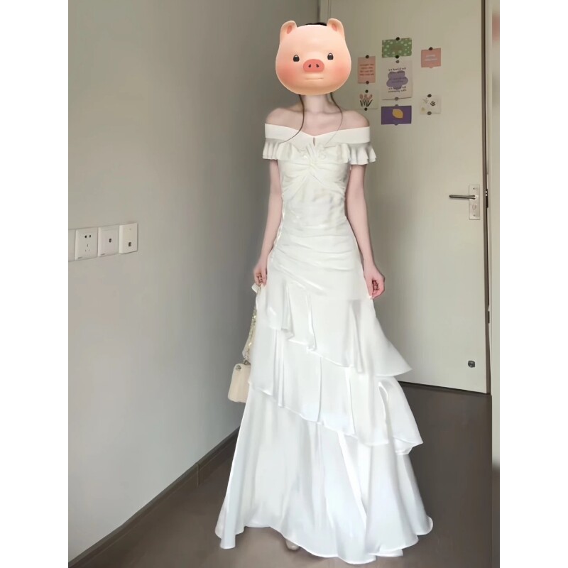 高端一字肩生日礼服洋装