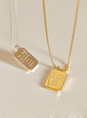 EPUU银镀18k金ins小方牌项链女