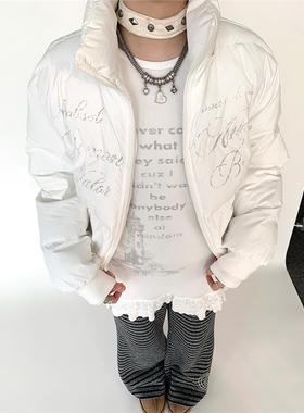 atrandom 短款毛领棉服帽子可拆卸黑白外套女冬季新款修身棉衣