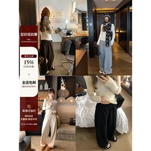 ThreeH 香蕉裤高克重加厚加绒卫裤女秋冬季新款慵懒宽休闲裤子