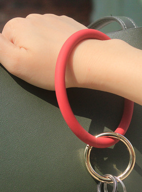 现货圆形硅胶手镯金色钥匙扣手环防丢硅胶链钥匙圈中号圆圈