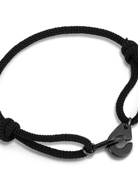 ins跨境爆款黑色手铐手绳可调节米兰绳情侣简约百搭手链工厂直销