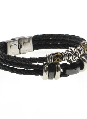 十二星座手链饰品礼物欧美热款跨境男士多层不锈钢手表扣朋克牛皮