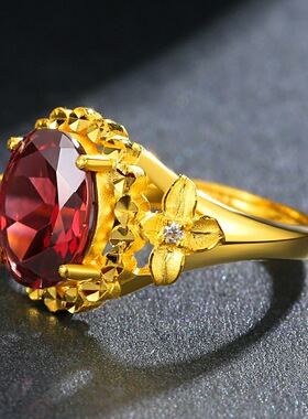 时尚合金戒指女气质仿红宝石镀玫瑰金简约活开口戒指生日礼物复古