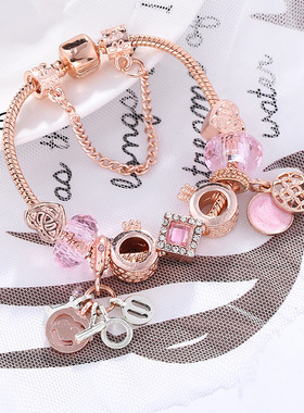 韩国韩式玫瑰金小皇冠树脂串珠粉色魅力女士手链diy手工精品