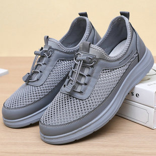 夏季新款老北京布鞋男网鞋透气网面中老年爸爸健步鞋防滑软底男鞋