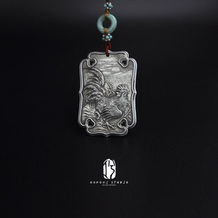 工兮原创纯手工银吊坠十二生肖酉鸡吊牌一鸣惊人