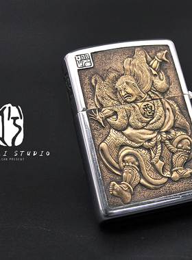 VULCAN原创纯银铜渡银手工雕刻定制个性防风打火机壳恶兵卫风格