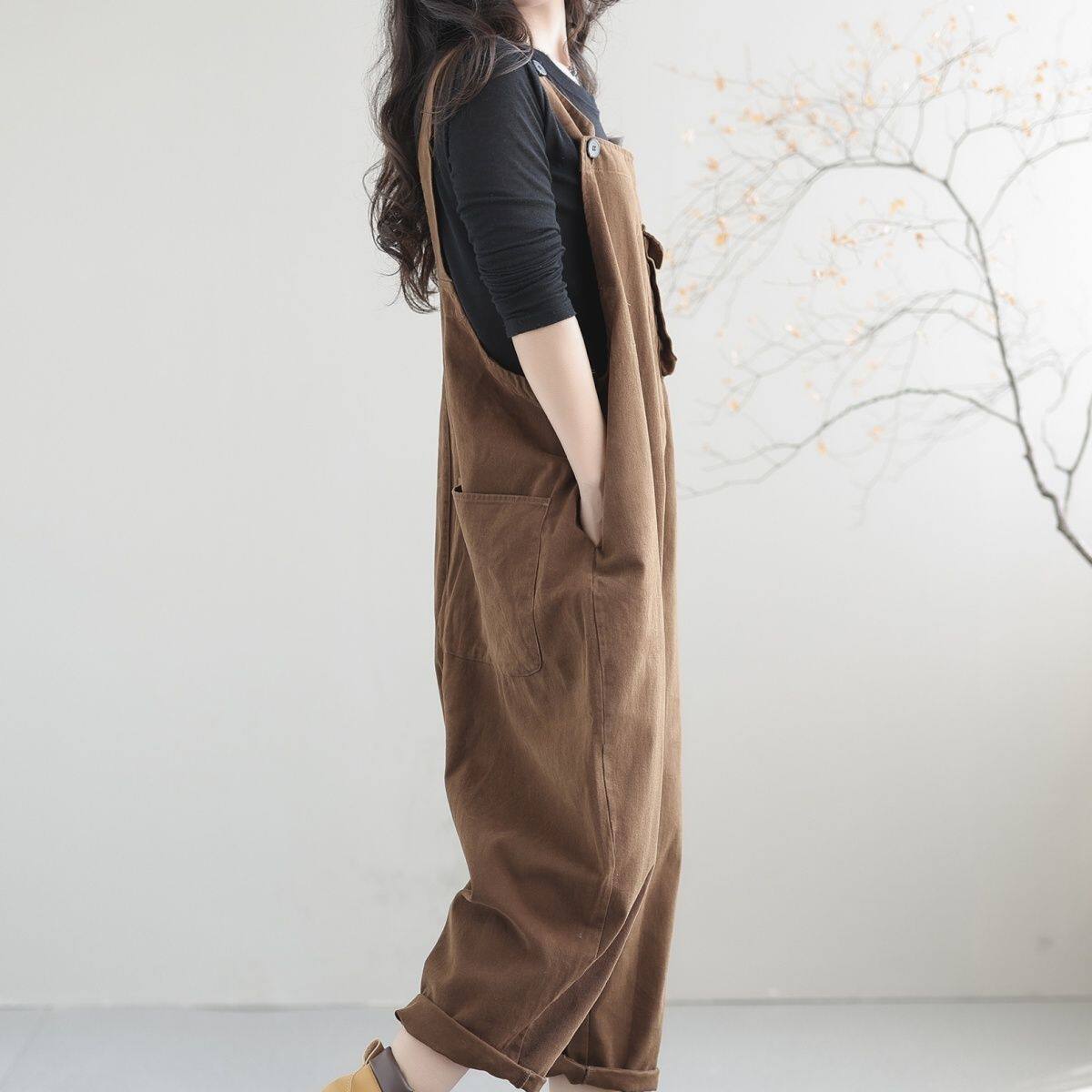 2022新款背带裤女秋装女士休闲时尚宽松复古气质女装连体裤吊带裤