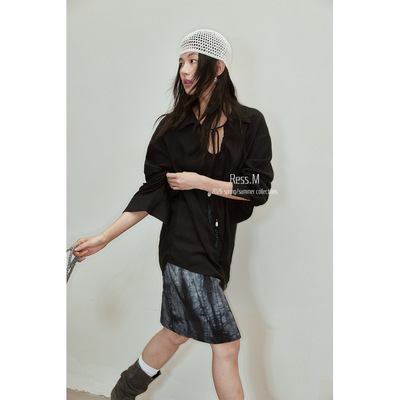 Ress.M 长袖套头抽绳衬衫女装2026春季新款法式小衫衬衣上衣01092
