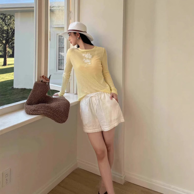 DTWO秋冬新款原创设计十三行女装花朵长袖T恤上衣6121118