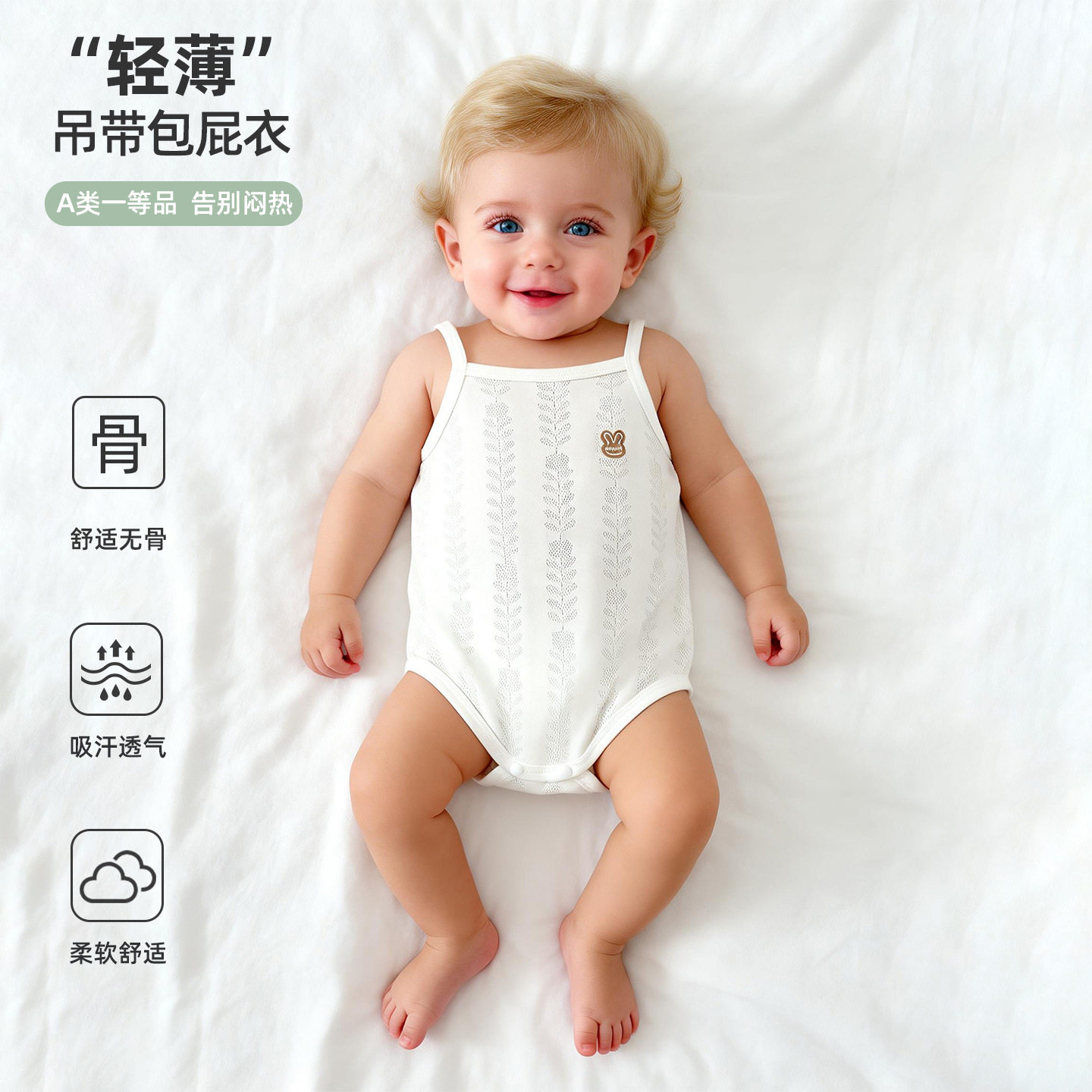婴儿吊带包屁衣纯棉夏季薄款连体衣宝宝背心肚兜护肚新生儿睡衣服