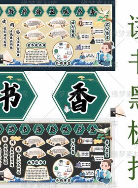 C315 畅游书海书香主题黑板报小学环创读书角文化墙电子版素材
