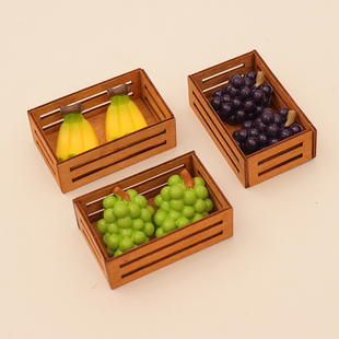 微缩迷你葡萄香蕉水果框木框娃娃屋小摆件超市过家家玩具模型配件