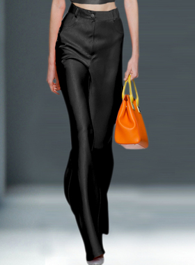 阔腿裤女高腰垂感夏季薄款黑色显瘦直筒裤超火cec欧洲站新款裤子