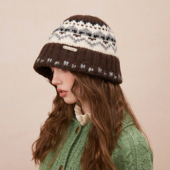 费尔岛风提花渔夫帽男女秋冬复古氛围感针织帽防风保暖盆帽显脸小
