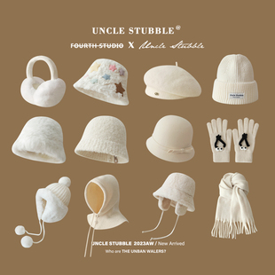 白色帽子手套围巾冬天保暖针织帽贝雷帽护耳帽雷锋帽水桶帽女生韩