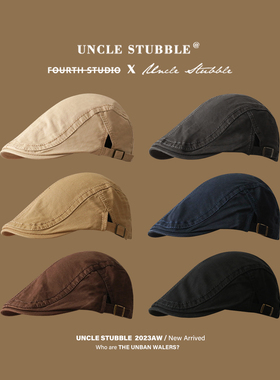 四季款纯棉前进帽纯色复古英伦风报童帽女士简约百搭文艺贝雷帽男