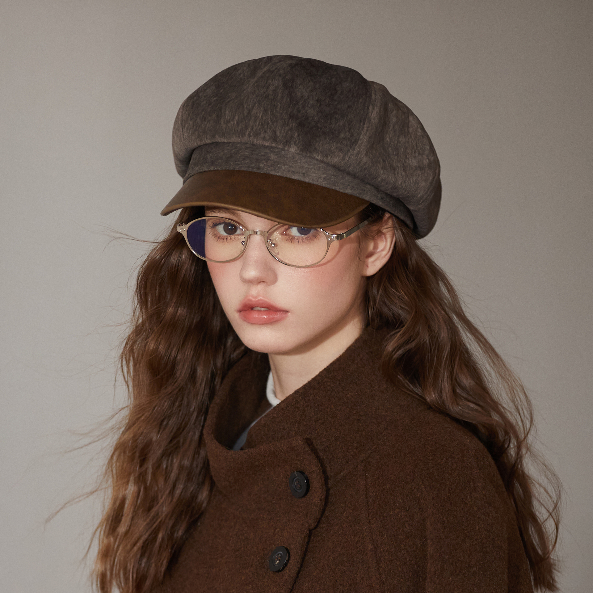 冬季咖啡色厚款保暖八角帽