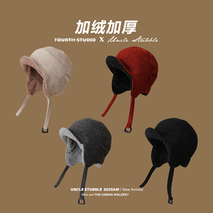 2025加绒护耳飞行帽男女户外骑车防寒保暖帽子秋冬毛绒防风雷锋帽