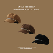 韩版 皮带扣报童帽高品质复古绒面画家帽 气质百搭八角帽女秋冬时尚