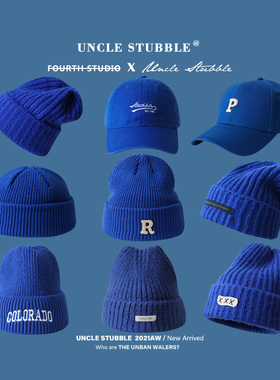 克莱因蓝显白针织帽宝蓝色毛线帽男蓝色堆堆帽女生保暖围巾手套潮