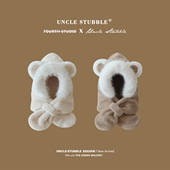 帽子围巾一体冬季 防寒保暖护耳小熊帽子加厚款 可爱毛绒雷锋帽女生