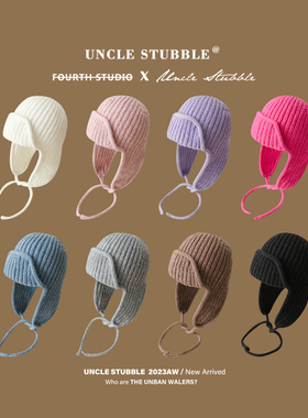 针织护耳帽女生秋冬厚款毛线雷锋帽纯色可爱绑带飞行帽子男韩风潮