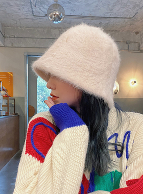 水桶帽胡茬叔叔盆帽女生毛绒兔毛