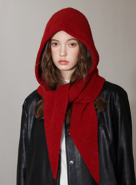 红色巴拉克拉法帽女生冬季护耳小红帽新年帽子围脖一体防寒针织帽