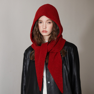 红色巴拉克拉法帽女生冬季护耳小红帽新年帽子围脖一体防寒针织帽