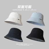 双面可戴春夏渔夫帽大帽檐遮阳防晒纯色盆帽ins甜美格纹水桶帽女