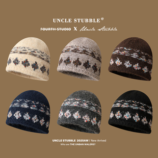 韩系复古提花针织帽费尔岛堆堆帽冬季保暖护耳包头帽子毛线帽女生