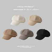 简约百搭八角帽春四季 纯棉透气杏色文艺画家帽纯色报童帽复古帽子