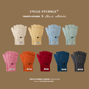 定制款100%羊毛手套女韩系翻盖漏指手套可玩手机骑车写字防冻防寒