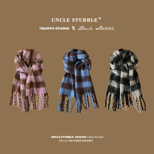 格子流苏围巾女生韩国东大门ins风学生情侣款 复古格子披肩两用男