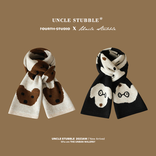 日系可爱小狗针织围巾学生百搭秋冬加厚毛线围脖保暖披肩情侣同款