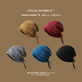 渐变色抽绳堆堆帽男女秋冬保暖护耳针织帽冷帽日系卷边包头帽子潮