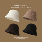 好版 型高级感台灯帽女冬天厚款 羊羔绒渔夫帽日系纯色百搭气质盆帽