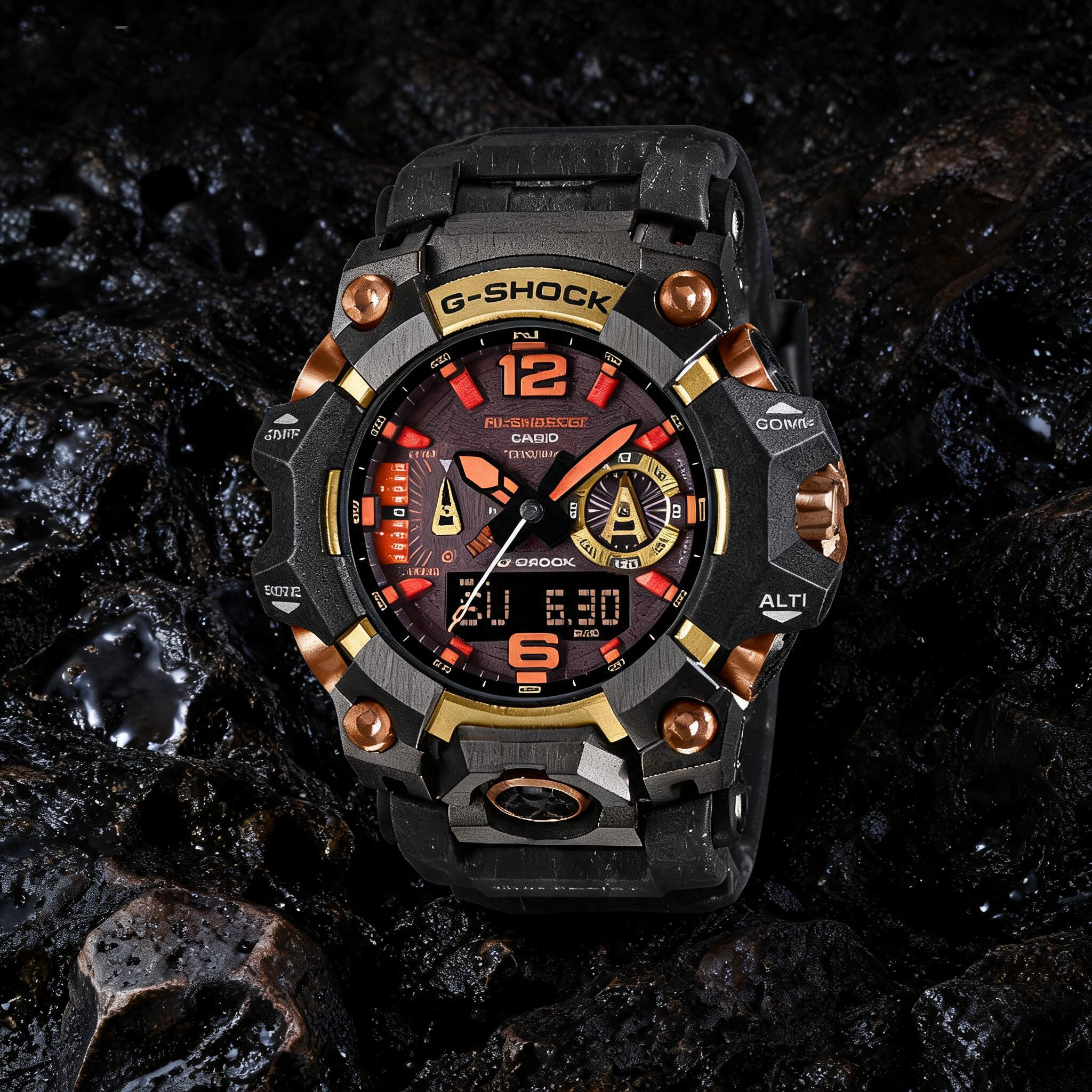 GSHOCK卡西欧三代大泥王户外功能GWG-B1000MG  熔岩橙 丰田联名