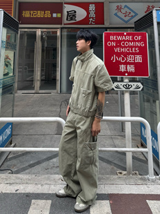 夏日美式ootd穿搭套装男生巴恩风工装休闲风纯棉牛仔一整套搭配潮