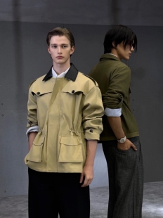 小众美式复古巴恩风编织皮领风衣廓形短款百搭收腰工装风夹克外套